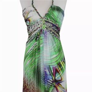 Sky Green Multi-Color Halter Maxi Dress